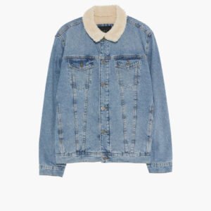 Classic Blue Denim Jacket with Faux Shearling Collar – Unisex Winter Wear